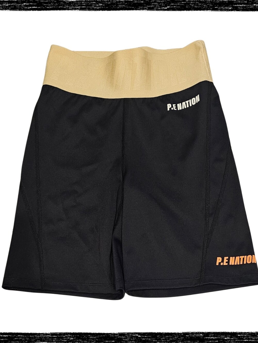 P.E Nation Colorblock High-Rise Bike Shorts Black Tan Orange Size Small